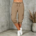 thumbnail image 4 of Womens Capri Pants,Capri Pants for Women Summer Solid Color Capri Joggers with Pockets High Wasit Drawstring Casual Capris, 4 of 9