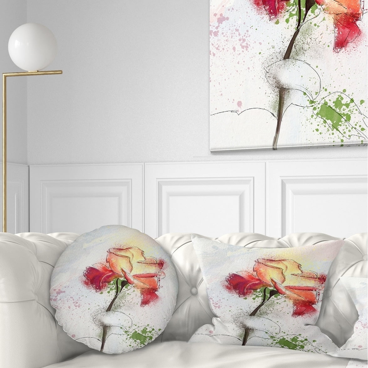 in Designart CU13671-26-26 Beautiful Rose Illustration Drawing Floral Cushion Cover for Living Room x 26 in Sofa Throw Pillow 26 in Insert Printed On Both Side