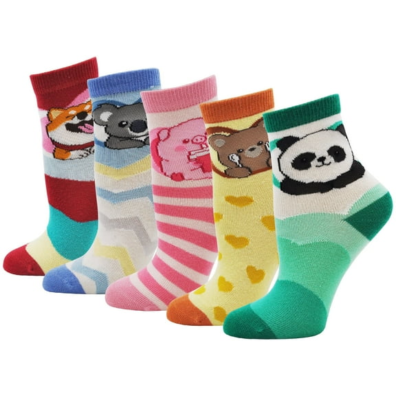 LOFIR Kids Socks Soft Cotton Animal Pattern Cute Ankle Socks for 5-7 Years Boys & Girls, 5 Pairs