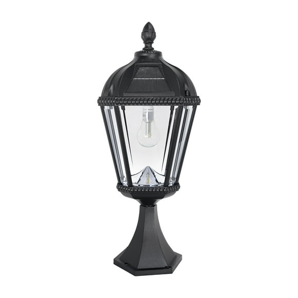 Gama Sonic Outdoor Solar Post Light with Pier Base, Black Aluminum and Beveled Glass, Royal Bulb 150 Lumens Warm White LED, Mount on Column, Pillar, or Flat Exterior Surface (98B011) (Upgraded)