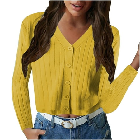 

Trench Coats for Women Winter Jackets for Women Women s Trendy Autumn And Winter Casual Long Sleeve Solid Color Sweater Tops Blouse Cardigan Cardigan for Women New Arrival Womens Jacket Yellow XL