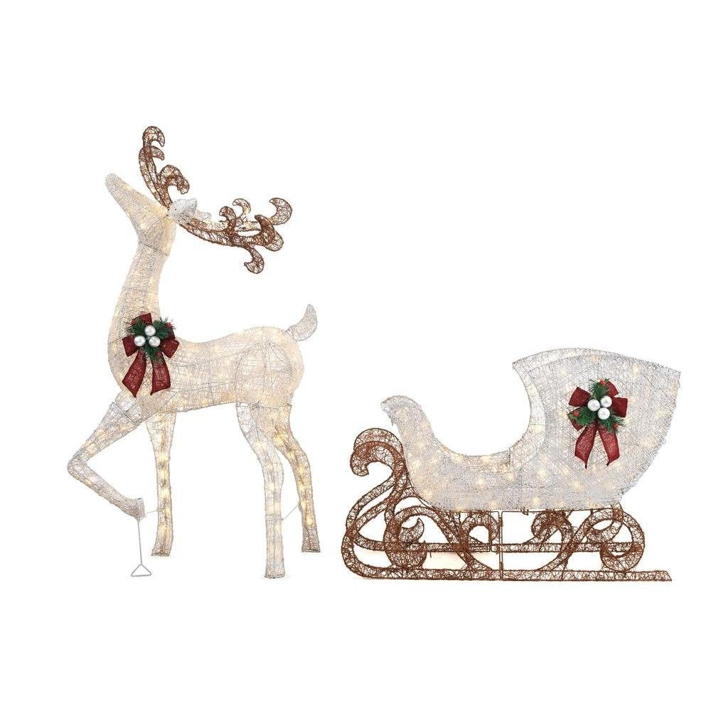 Home Accents Holiday 5 ft LED Reindeer with Sleigh, 280 Warm White