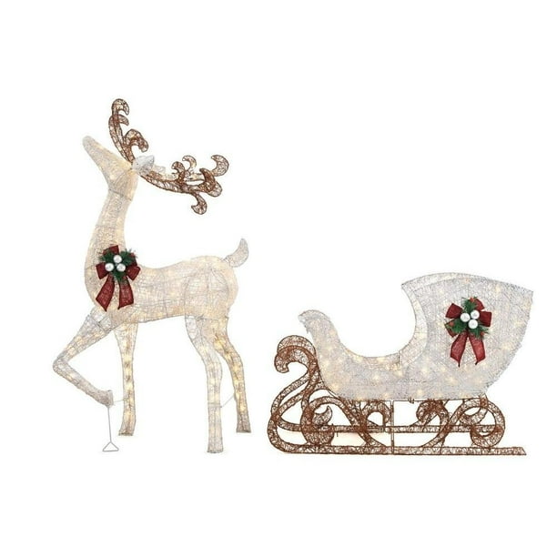Home Accents Holiday 5 ft LED Reindeer with Sleigh, 280 Warm White