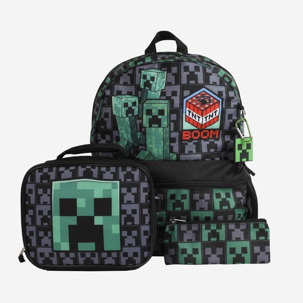 Minecraft Kids' 16" 5pc School Backpack Set Black