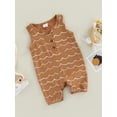 thumbnail image 3 of Qmyliery Baby's Romper, Printed Pattern Front Button Sleeveless Round Neck Snap Crotch Infant Boy Girl Jumpsuit, 3 of 8