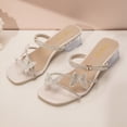 thumbnail image 4 of Hinvhai Women's Rhinestone Sandals Square Toe Strappy Chunky Block Heels for Women Comfortable Wedding Party Dress Shoes Beige 5.5(36), 4 of 9