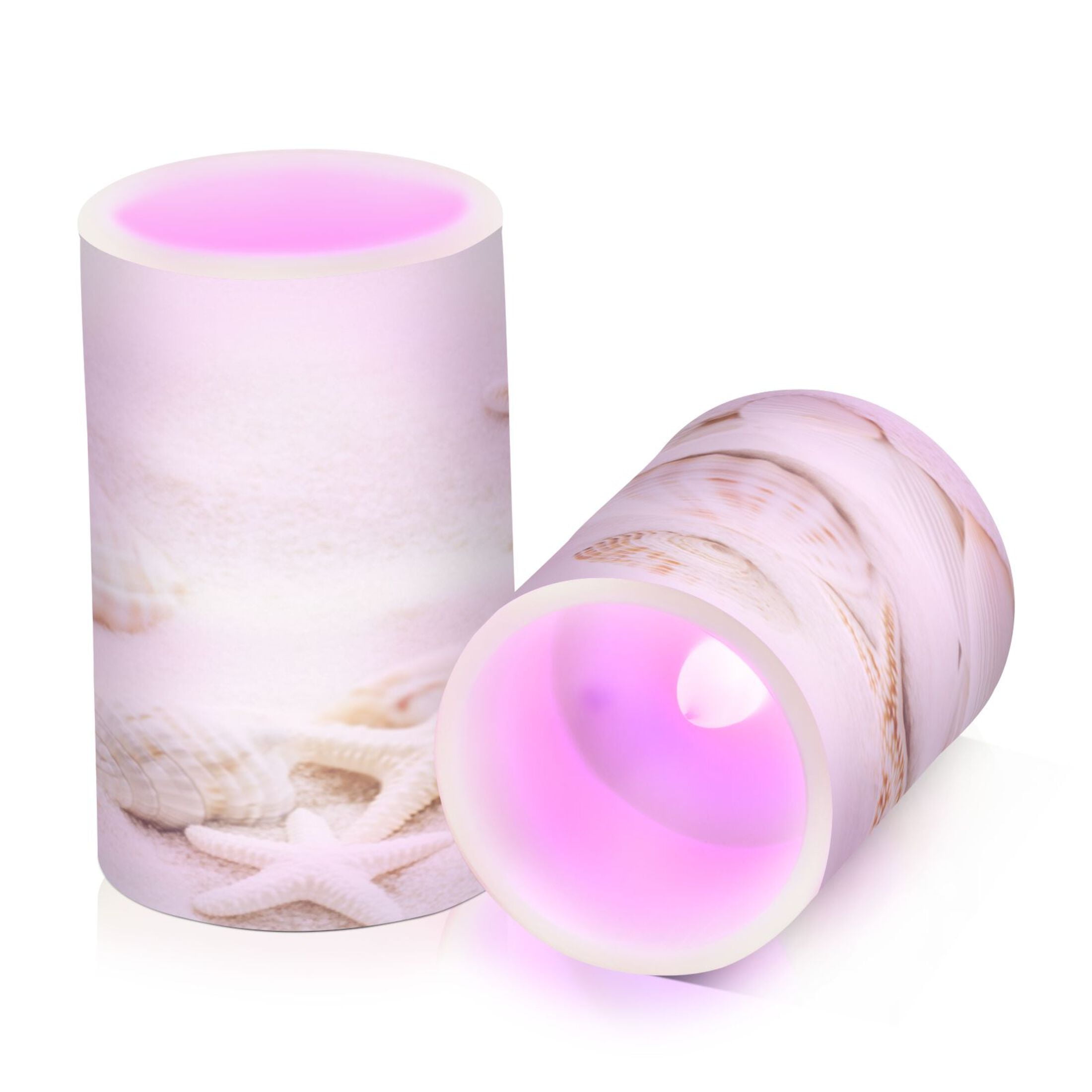 Flameless Candles Lights, Pack of two LED Lights, Dimmable LED Pillar Candles Battery Operated, Flames Remote Control Seashells and Starfish White