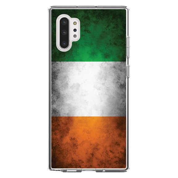 DistinctInk Clear Shockproof Hybrid Case for Galaxy Note 10 PLUS (6.8" Screen) - TPU Bumper, Acrylic Back, Tempered Glass Screen Protector - Ireland Old Flag - Ireland