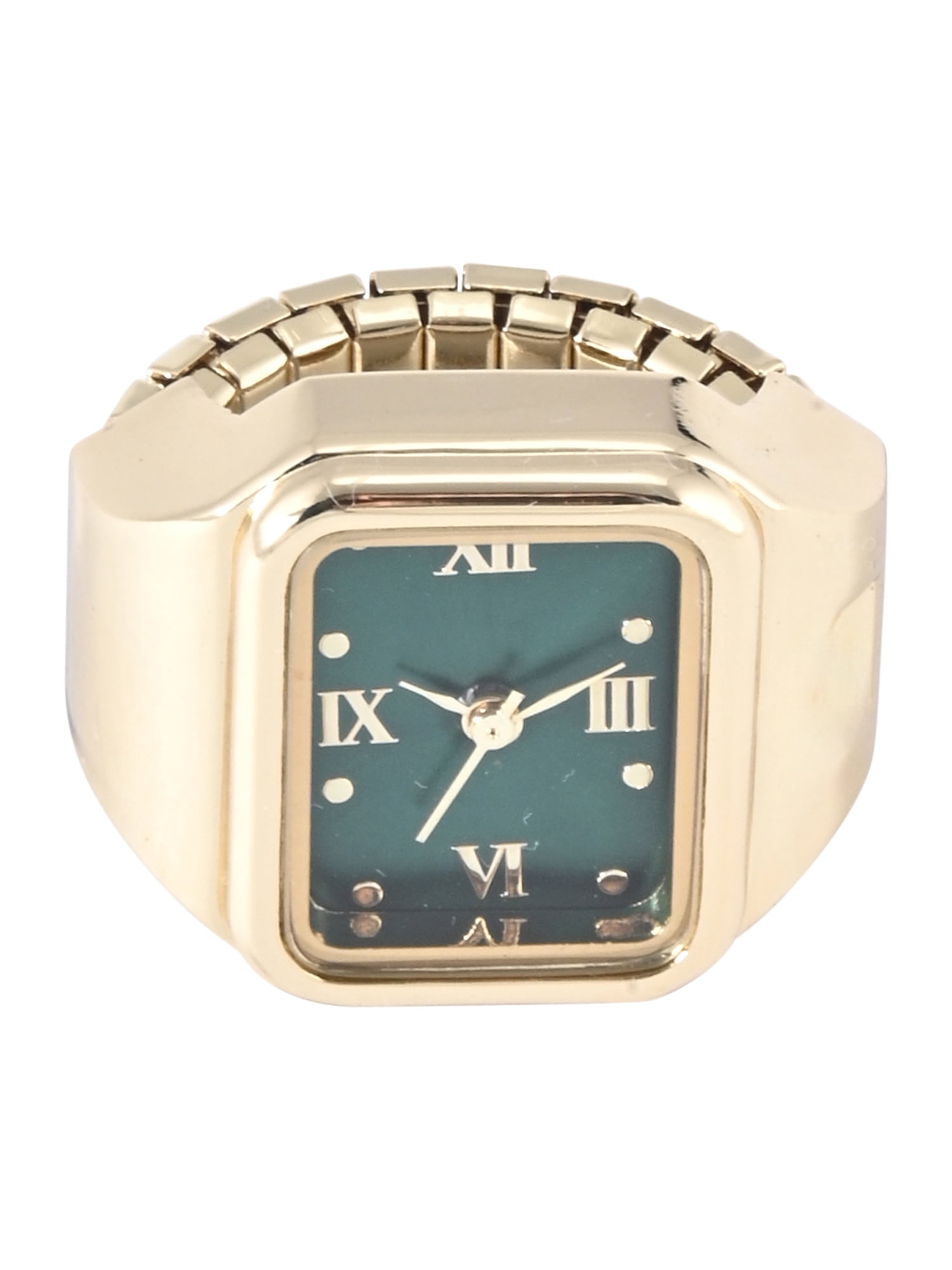 No Boundaries Adult Female Goldtone Square Case Ring Watch with Green Dial.