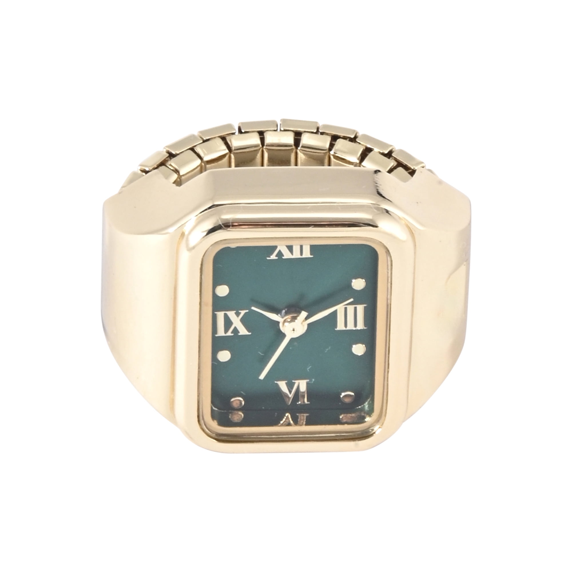 No Boundaries Adult Female Goldtone Square Case Ring Watch with Green Dial.