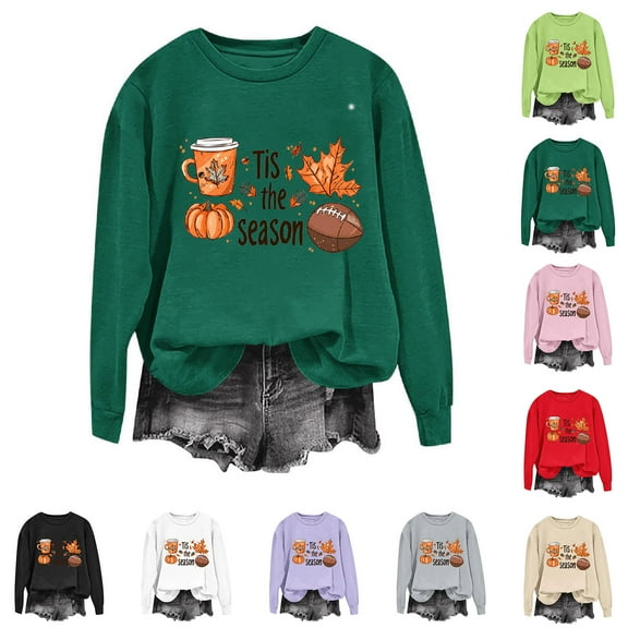 Xdegoge Fall Sweatshirts for Women 2025 Tis The Season Football Pumpkin Shirt Casual Crewneck Autumn Shirts Pullover Long Sleeve Tshirt Holiday Cute Tops Fashion