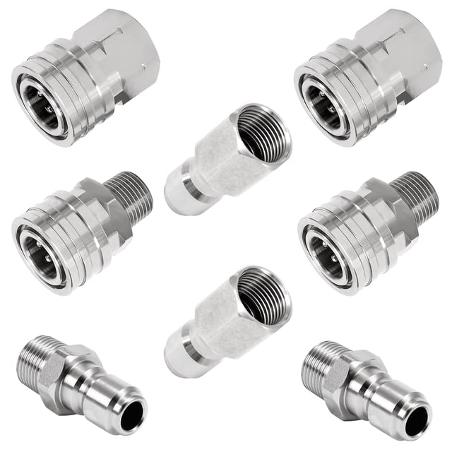 RIDGE WASHER Quick Connect 3/8 Inch Pressure Washer Adapter Set, Stainless Steel Fittings, Female and Male NPT Thread, 8 Pcs