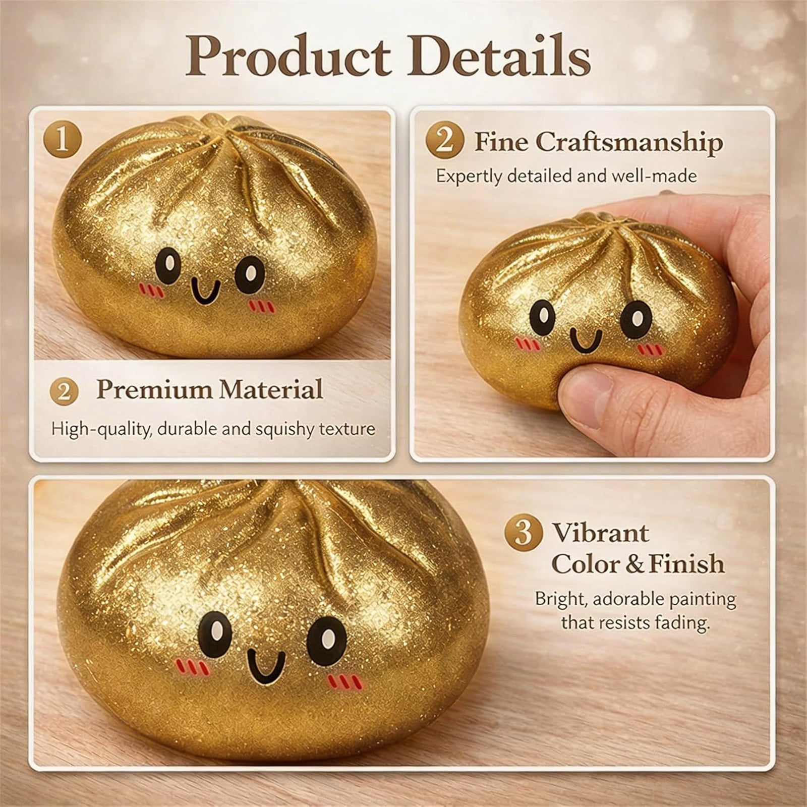 Glitter Dumpling Squeeze Toy, Squishy Dumpling with Mystery Steamer Box, Stress and Anxiety Relief Sensory Toy for Adults, Non-Edible, Random Color