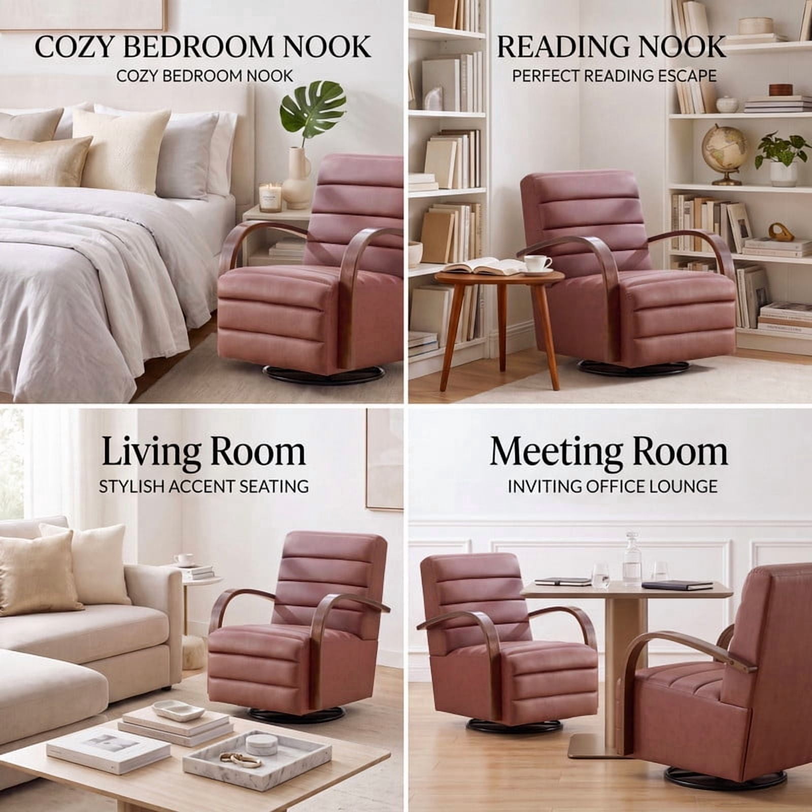 Gewnee Accent Chair, 360°Swivel Upholstered Reading Chair,Modern Armchair for Living Room, Bedroom & Home Office, Brown