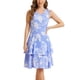 thumbnail image 2 of Conjunto de vestido y chaqueta de 2 piezas INSPIRE CHIC para mujer, vestido sin mangas de gasa con flores y conjunto de chaqueta de panel contrastante, blanco y azul, talla L, 2 of 6
