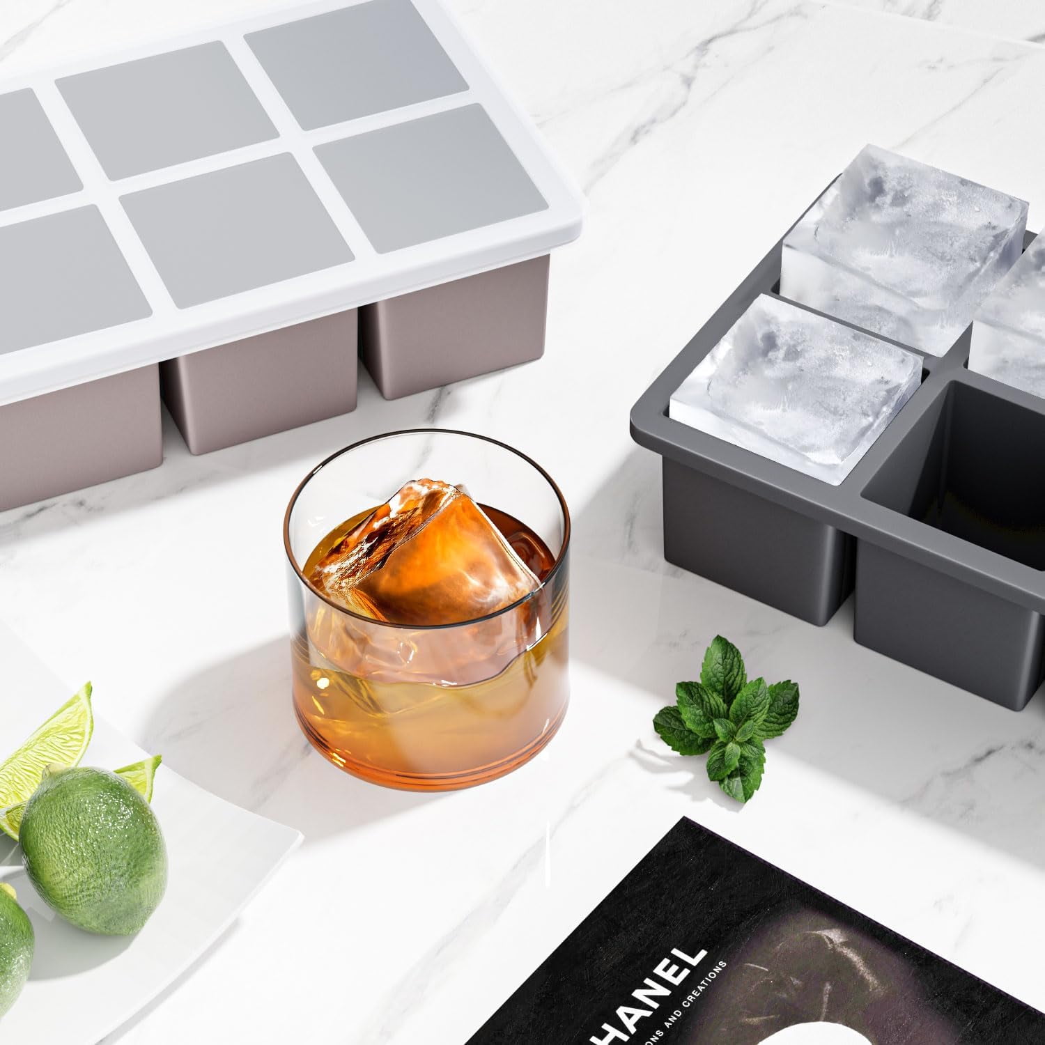 Large Ice Cube Tray For Whiskey:  Big Square Maker Cocktail - 3pack Silicone Old Fashioned Trays 2inch Huge Cubed Whisky