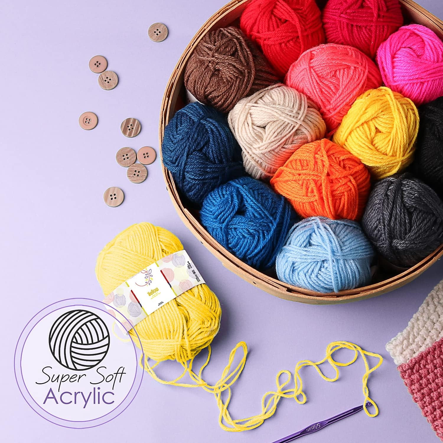 Fuebueo Crochet & Knitting Yarn for Beginners,100% Pure Cotton Crochet Yarn for Diy Crafts, Blankets & Small Projects, Ideal Gift for Crocheter Knitting Crafter