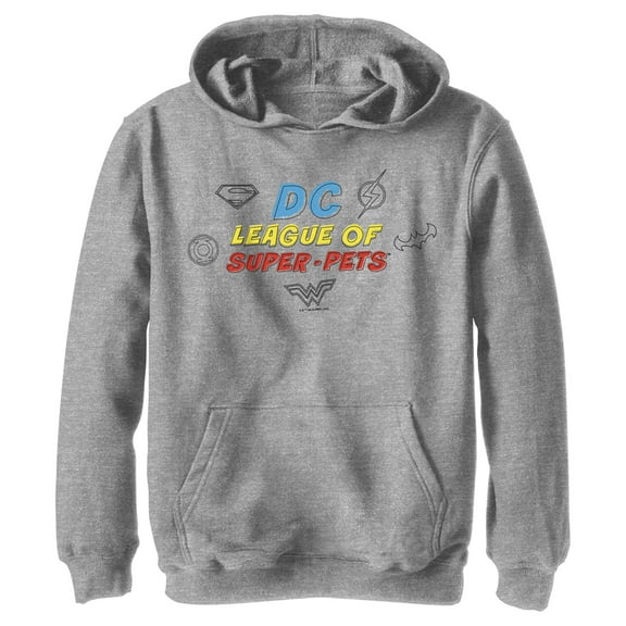 Boy's DC League of Super-Pets Logo Doodle Pull Over Hoodie Athletic Heather X Large