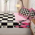 thumbnail image 5 of Manfei Modern Checkered Zipper Queen Comforter Set with Fitted Sheet and 2 Pillowcases,Geometric Check Zipper Bedding Set,Black White Pink,Pink Reversible,4pcs, 5 of 8