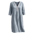 thumbnail image 3 of HBGVBA 3/4 Sleeve V Neck Dresses for Women Soft Lace Neck Loose Casual Midi Dress with Pockets, 3 of 6