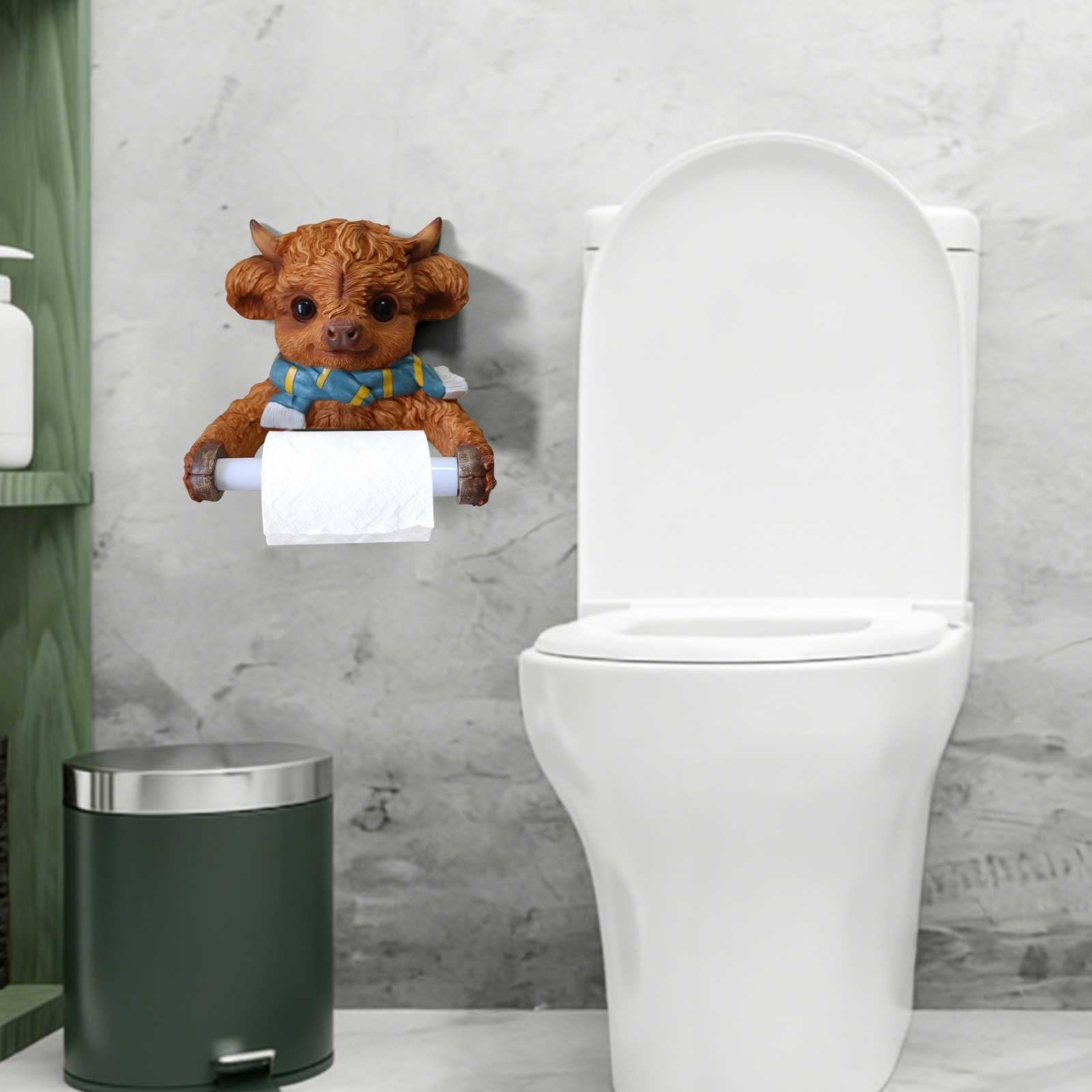 Highland Cow Toilet Paper Roll Holder Cartoon Animal Shape Wall Storage Decor