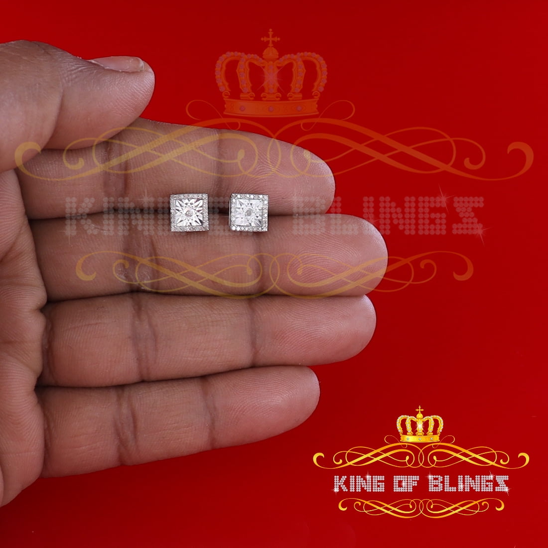 King of Bling's Aretes Para Hombre 925 White Silver 0.15ct Diamond Women's/ Men's Stud Earrings