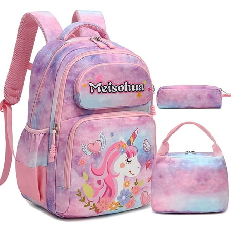 Girls Unicorn Backpack School Backpacks with Lunch Bag nd Pencil Case Kids 3 in 1 Bookbag Set School Bag for Elementary Preschool Purple Walmart