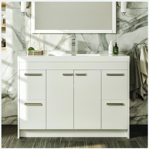 Eviva Lugano 48" White Modern Bathroom Vanity with White Integrated Acrylic Sink