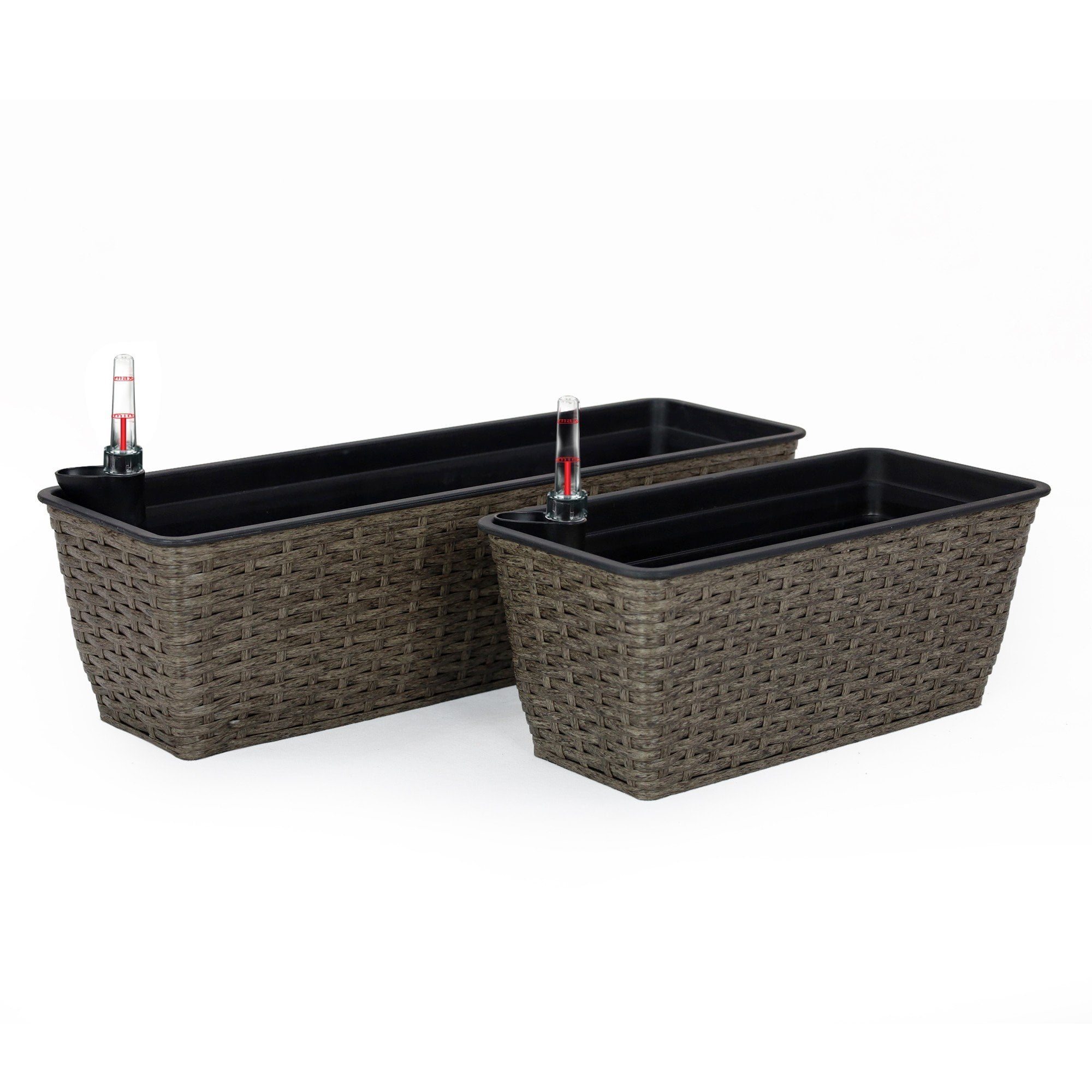 2 Pack Selfwatering Planter Hand Woven Wicker Rectangular Dark Gray UV Stabilized Frost Resistant with Water Level Indicator for Indoor Outdoor Patio Garden Home