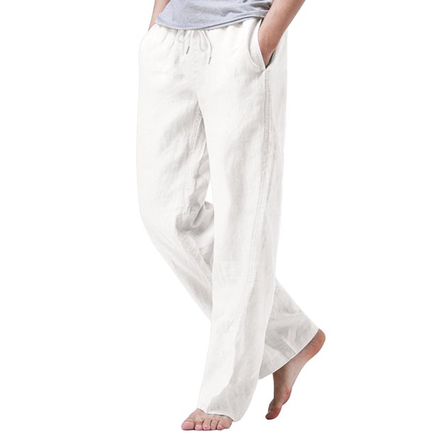 ZHENWEI Mens Cotton Linen Drawstring Pants Elastic Waist Casual Jogger