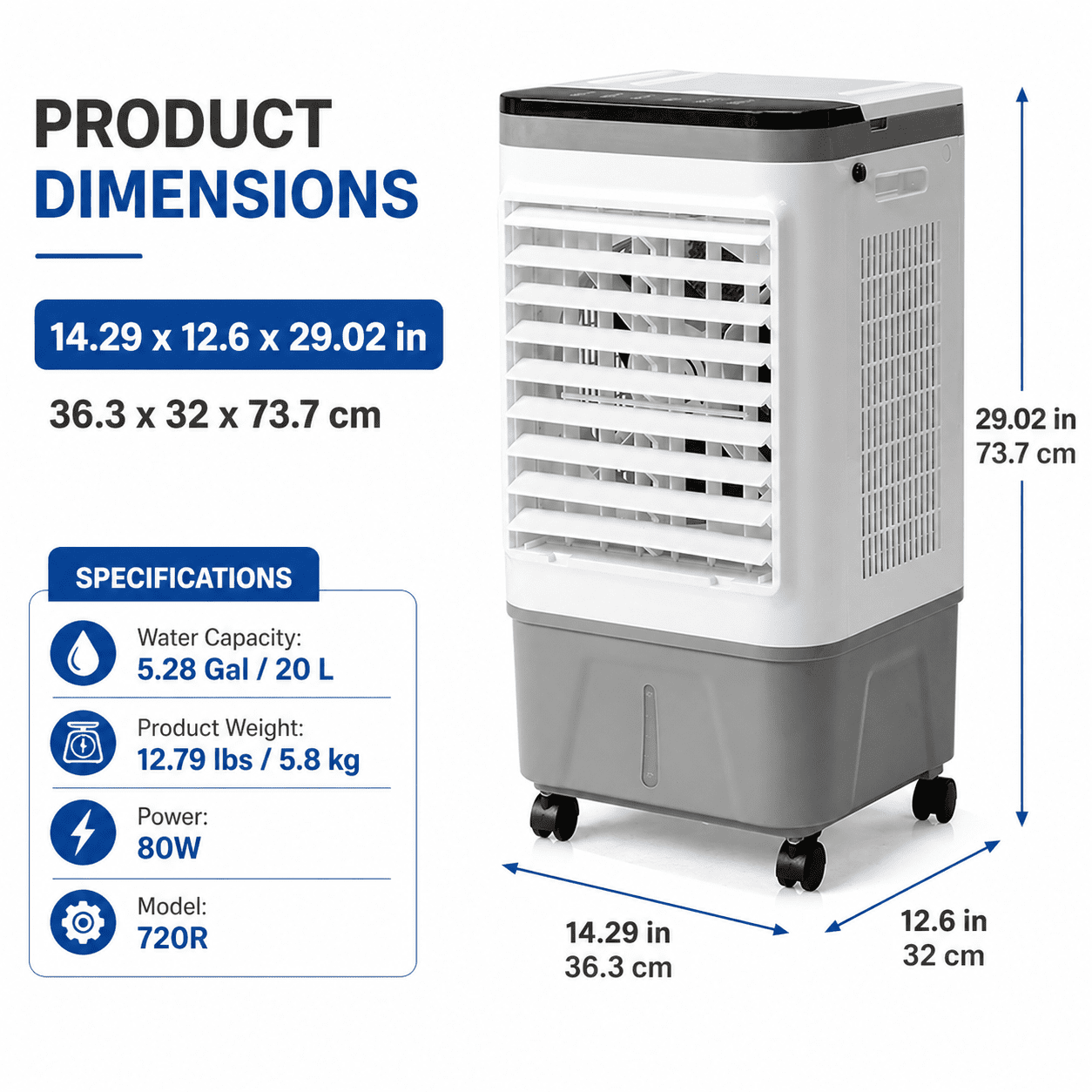 Alvantor 3 in 1 Portable Evaporative Air Cooler, 461 CFM Swamp Cooler Fan with Remote, 5.28 Gal Tank, 12H Timer, Gray and White