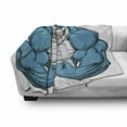 thumbnail image 3 of Fish Soft Flannel Fleece Throw Blanket, Smiling Toothy White Shark with Big Muscles on Arms Illustration Print, Cozy Plush for Indoor and Outdoor Use, 70" x 90", Pale Grey Petrol Blue, by Ambesonne, 3 of 6