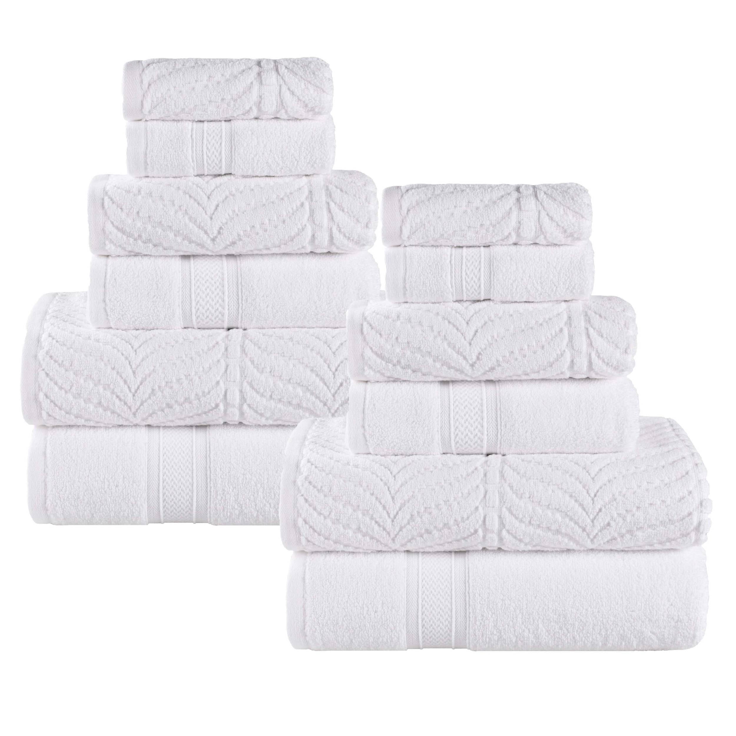Superior Chevron 12-Piece Zero Twist Cotton Towel Set, Plush and Ulta Soft Towels, White