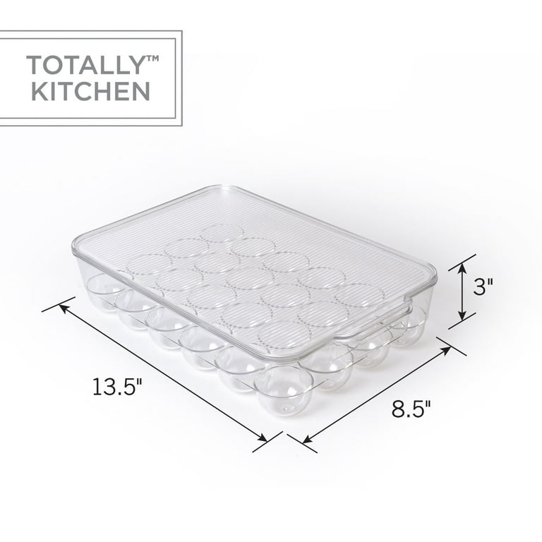 Totally Kitchen Covered Egg Holder - Refrigerator Storage Container, 14 Egg Tray, Clear