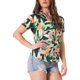 thumbnail image 4 of CAMISAS DE MUJER INSPIRADORAS CHIC Hawaianas de Manga Corta con Botones de Flores Tropicales L Hoja Verde, 4 of 6