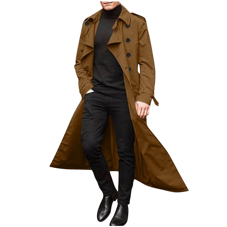 Men's Long Trench Coat Loose Fitting Double Breasted Belted