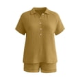 thumbnail image 4 of Aofany Two Piece Shorts Set for Women Lightweight Casual Summer Short Sleeve Half Button V Neck Shirts and Shorts with Pockets Loose Comfy Lounge Outfit Sets, 4 of 6