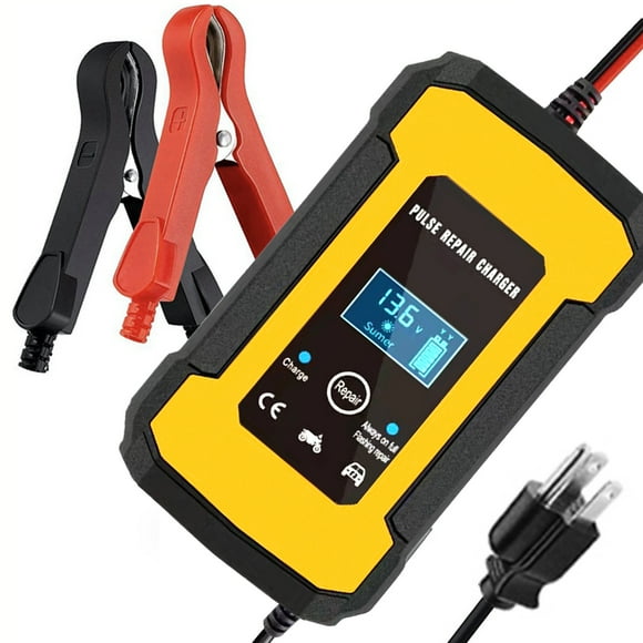 TFixolCar Battery Charger 12V Smart Fully Automatic Battery Charger Maintainer LCD Display Pulse Repair Charger for Car Lawn Mower Motorcycle Boat Marine Lead Acid Batteries