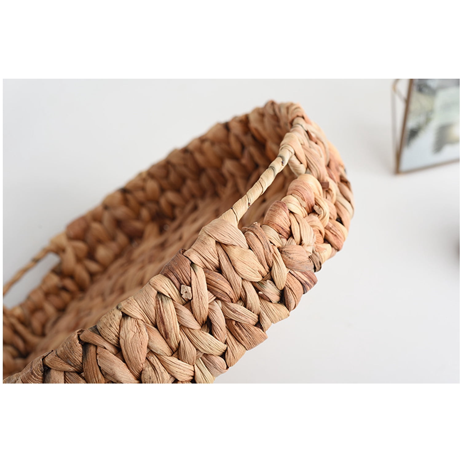 GoXteam Water Hyacinth Storage Baskets, Woven Hyacinth Storage Baskets, Laundry Water Hyacinth Basket for Organizing with Carrying Handles, Rattan Baskets for Shelves