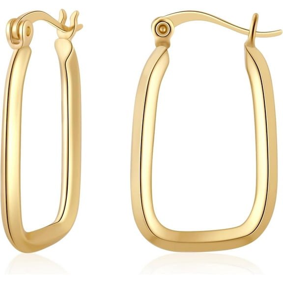 14K Gold Hoop Earrings For Womens Rectangle Hoop Earrings Gold Plated Small Hoops[Z1768]
