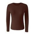 thumbnail image 2 of Clearance Sale! Rigardu Women's Spring and Summer Pure Color Stripes High Elastic Long Sleeved Undershirt Top Brown S, 2 of 5