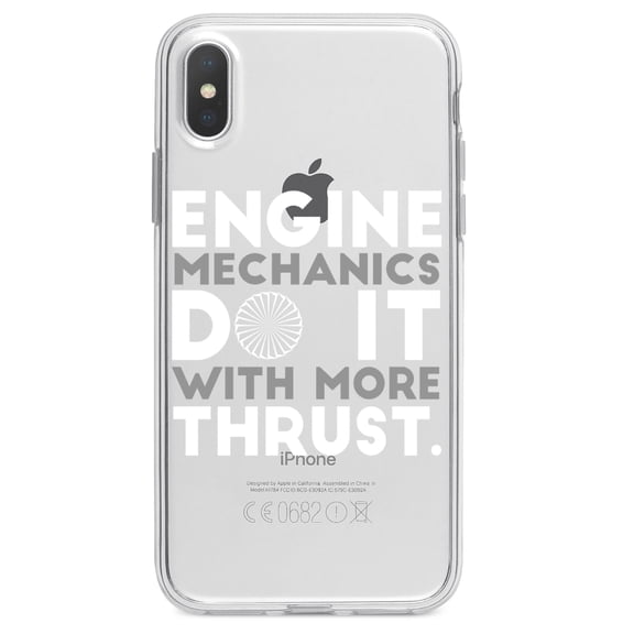 DistinctInk Clear Shockproof Hybrid Case for iPhone XS Max (6.5" Screen) - TPU Bumper Acrylic Back Tempered Glass Screen Protector - Engine Mechanics Do It With More Thrust