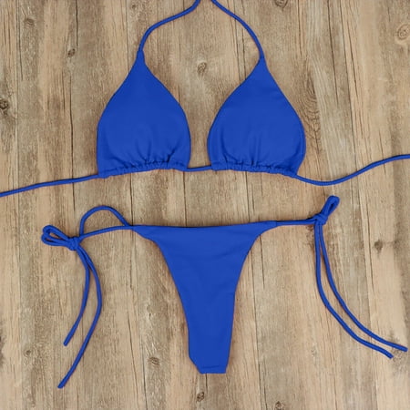 

DENGDENG Women Lingerie Set Halter 2 Piece Side Tie Bow Bikini Teddy Bra and Panty Sets