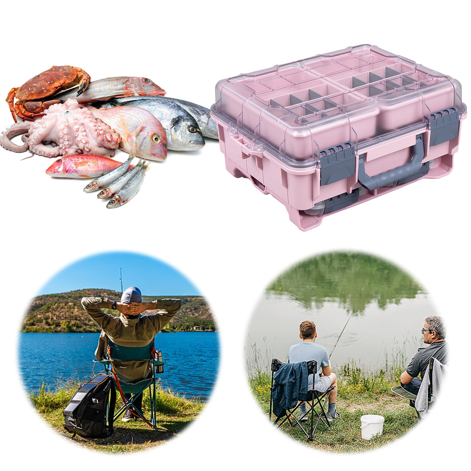 Btidfty Universal Fishing Tackle Box Removal Inside Design for Fishing Gifts (Pink)
