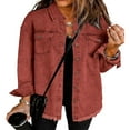 thumbnail image 1 of Vetinee Women‘s Oversized Button Up Frayed Hem Denim Jacket Button Down Long Sleeve Pockets Jean Jacket Size S-2XL, 1 of 7