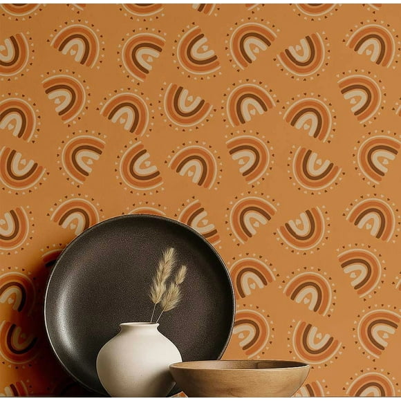 S4Sassy Peel & Stick Vinyl Wallpaper, Abstract Ring Pattern Wallpaper Contact Paper Waterproof - Orange, 25"x240" ,Removable Walls Covering for Kids Room, Baby Nursery, Playroom