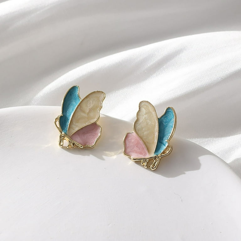 Pjtewawe body jewelry butterfly dangle hook earrings for women girls colorful  animal butterflies drop dangling lightweight earring 