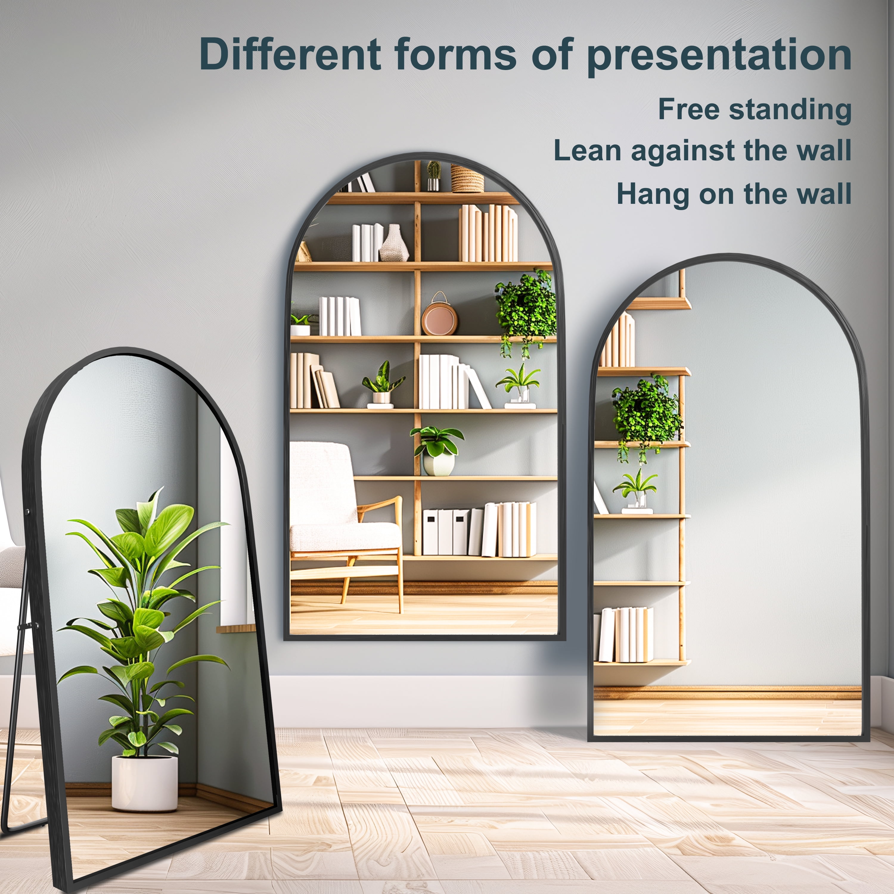 71"x32" Modern Aluminum Alloy Arch Full Length Floor Mirror Full Oversize Mirror,Black
