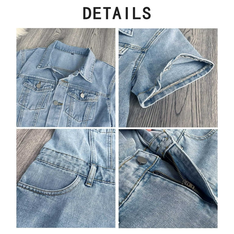 Fsqjgq Denim Jumpsuit for Women Shorts Plus Size Vintage Jeans