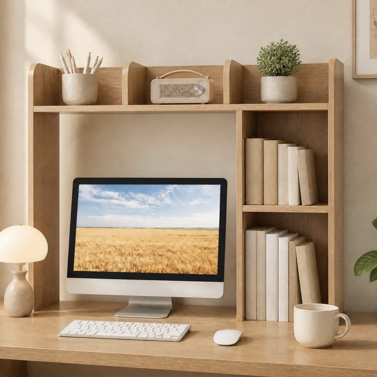 Costway Desk Bookshelf Organizer, Natural Wood photo 2